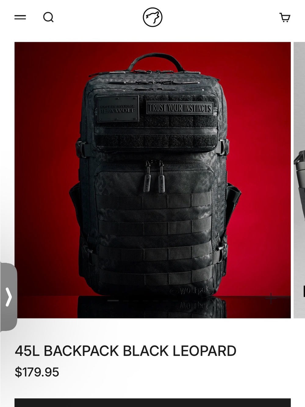 WOLF Black Tactical Backpack with Subtle Leopard Pattern